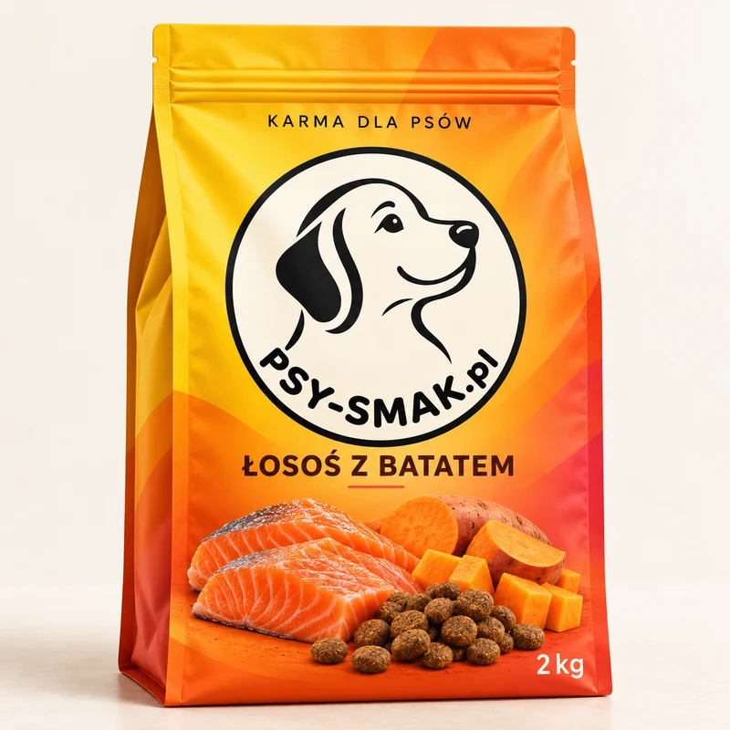 Żółto-pomarańczowe opakowanie karmy PSY-SMAK